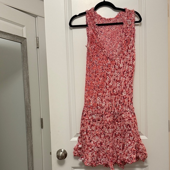 Poupette St. Barth Coral and White Sleeveless Mini Dress - Picture 1 of 5